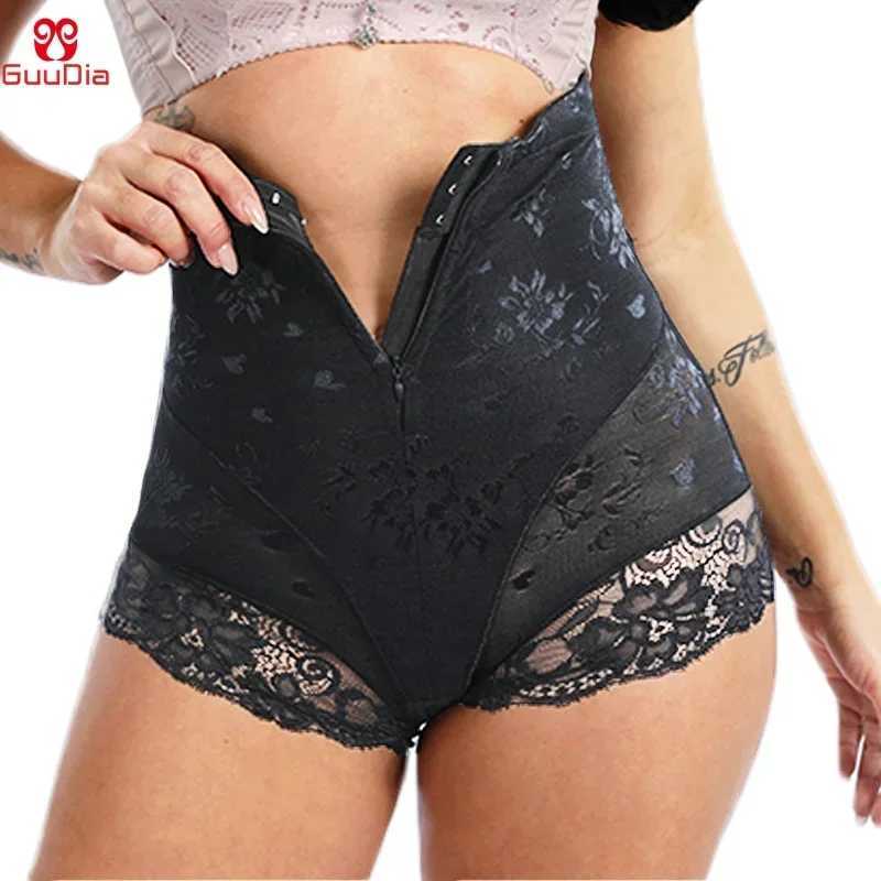 GUUDIA Body Shaper Panties Lace Jacquard Sexy Mesh Shapewear Briefs High Waist Hook Zipper Elastic Shapers Tummy Control Girdle M250225