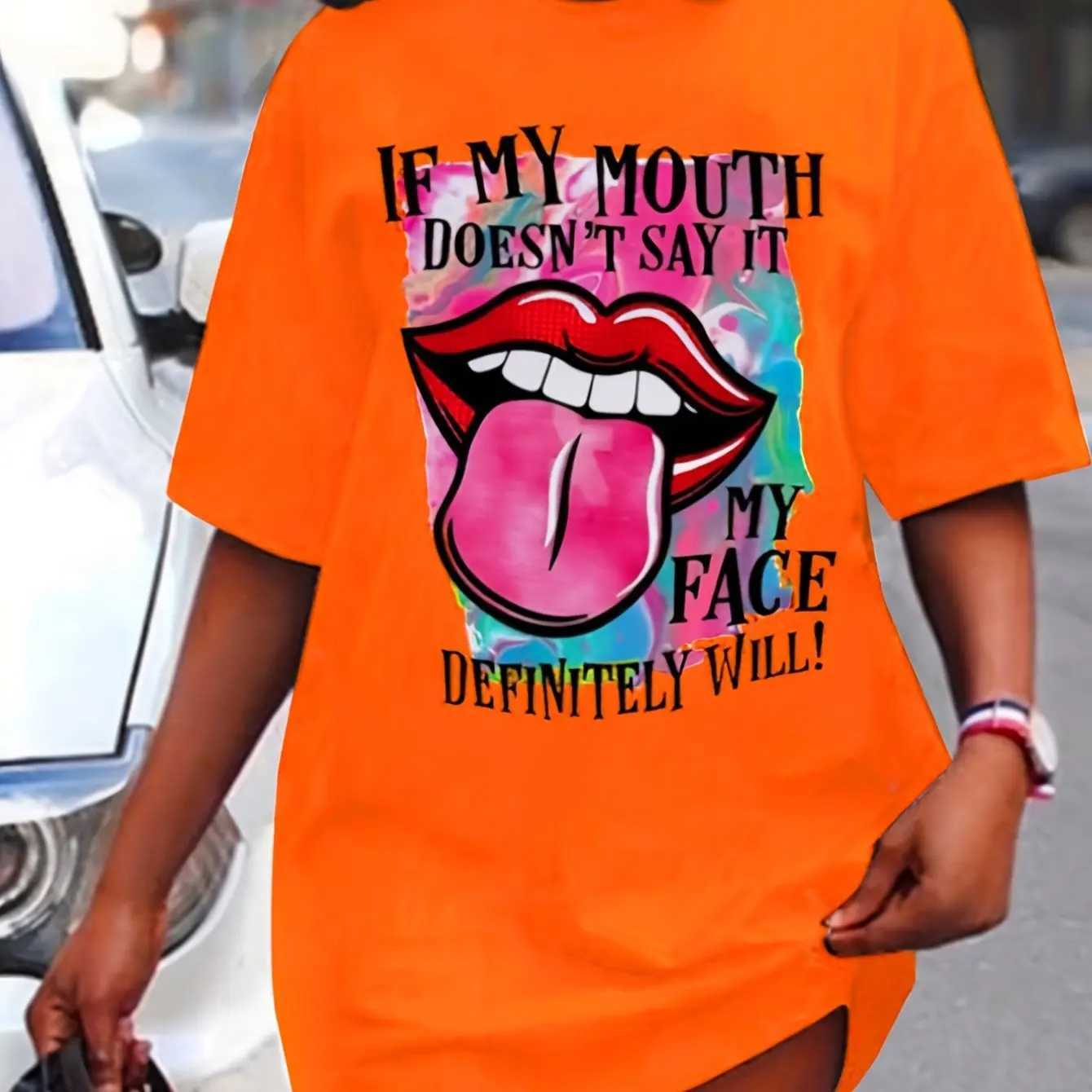 Lexy Lips Print Mini Tee Dress Short All Crew Neck Casual Dress For Summer Spring Beach Casual Dresses Womens ClothingXJ250224