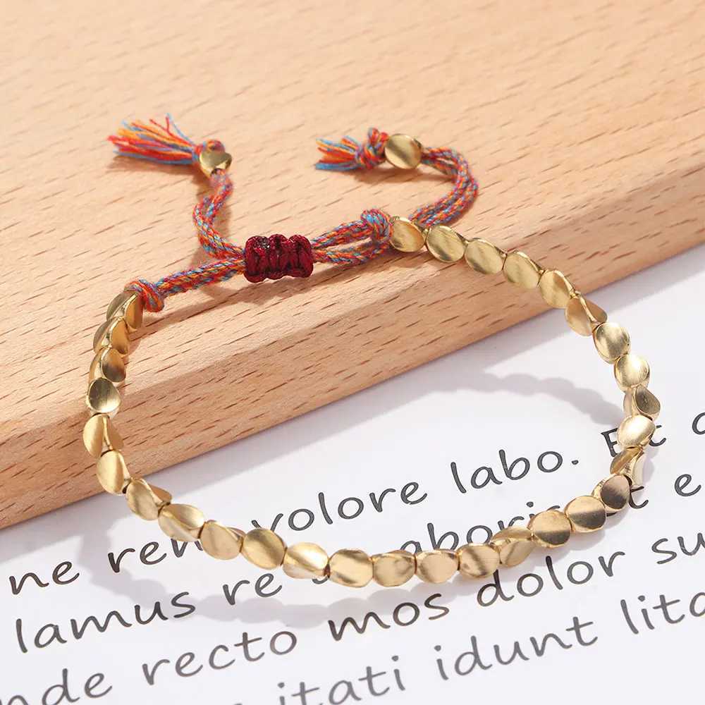 Handmade Tibetan Lucky Rope Bracelet With Copper Beads For Women Men Braid Cotton Thread Bracelets Adjustable Size Jewelry GiftXJ250225