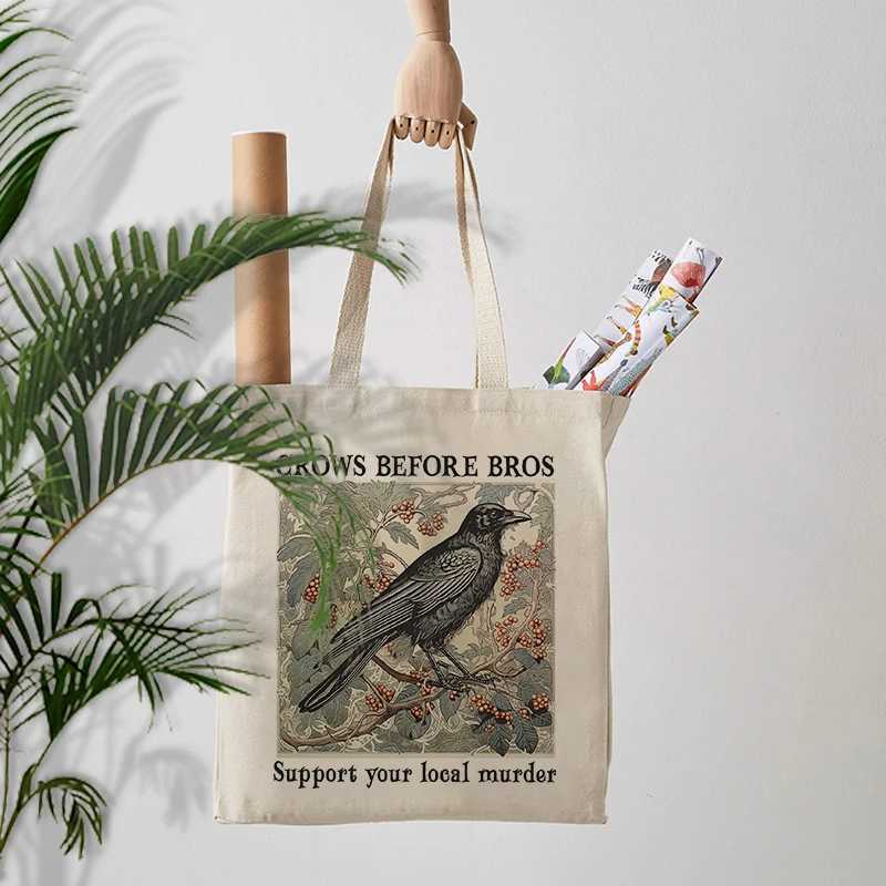 Funny Crows Before Bros Vintage Crow pattern Tote Bag Canvas Shoulder Bag For Travel Daily Commute Womens Reusable Shopping Bag Z250224