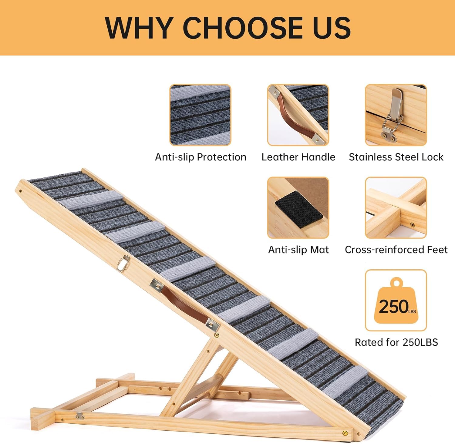 Dog Ramp for Large, Small & Old Dogs, 41.7" Long Upgrade Folding Pet Ramp for Car, Bed, Sofa, Couch, Portable Folding Dog Stairs Adjustable Heigh