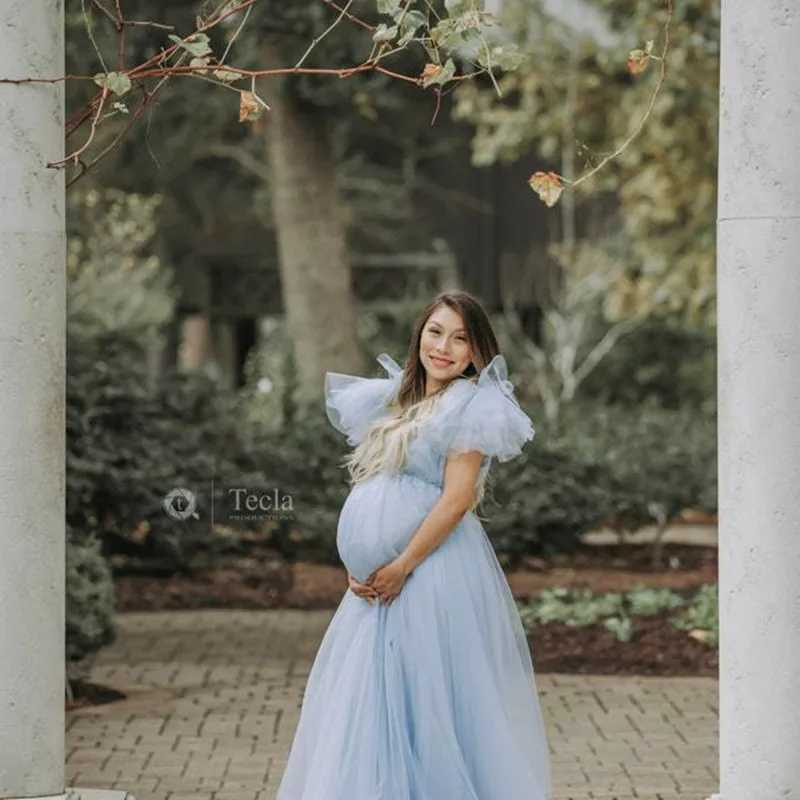 Pregnant Dress Maternity Gown V Neck Gauze Floating Shoulder Maxi Photography Dress Baby Shower Photoshoot Session X250224
