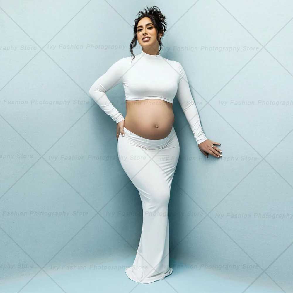 Maternity Photo Shooting Pregnancy Dress Elastic Fabric Slim Fit Exposed Belly Two Piece Set Photography Dress For Women X250224