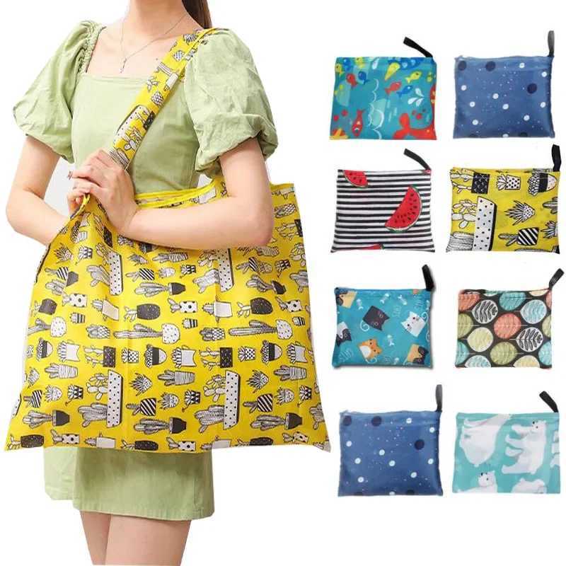 Shopping Bag Flower Animal Pattern Foldable Fabric Cute Tote Eco Fiendly Shopper Large Reusable Shopping Grocery Bags Z250224