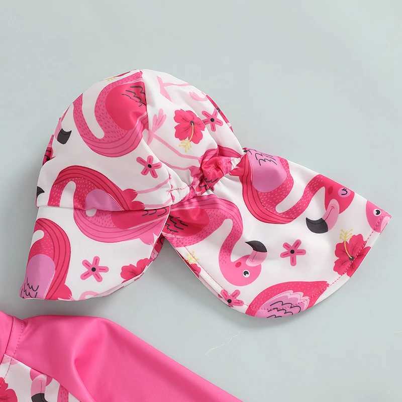 Baby swimsuit print ruffled sleeves zipper back Rush protective swimsuit Sunhat set X250224