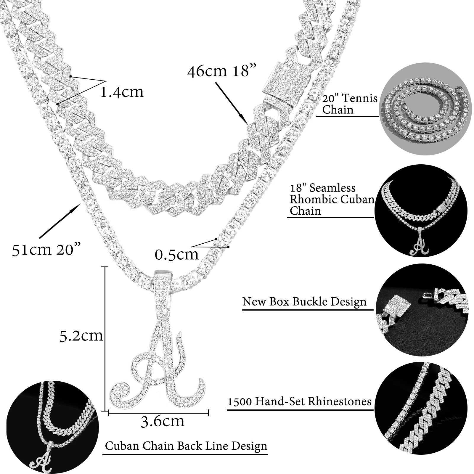 d Out Prong Cuban Chain Choker Necklace Bling Crystal Cursive Initial Tennis Chain Letters Pendant Necklaces Birthday Jewelry X250224