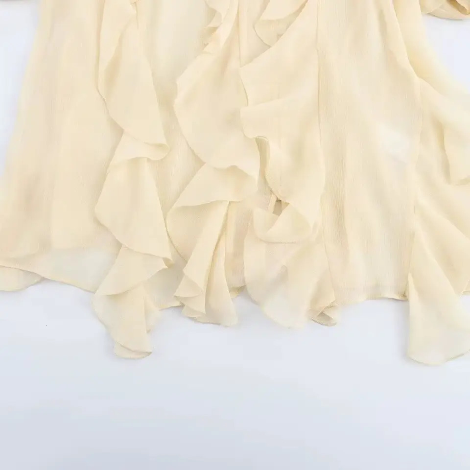 TRAFSHE Casual Ruffled Shirt Women Loose Lace Up Hollow Out V Neck Tops Spring Blouses Women Clothes 4786063 250224