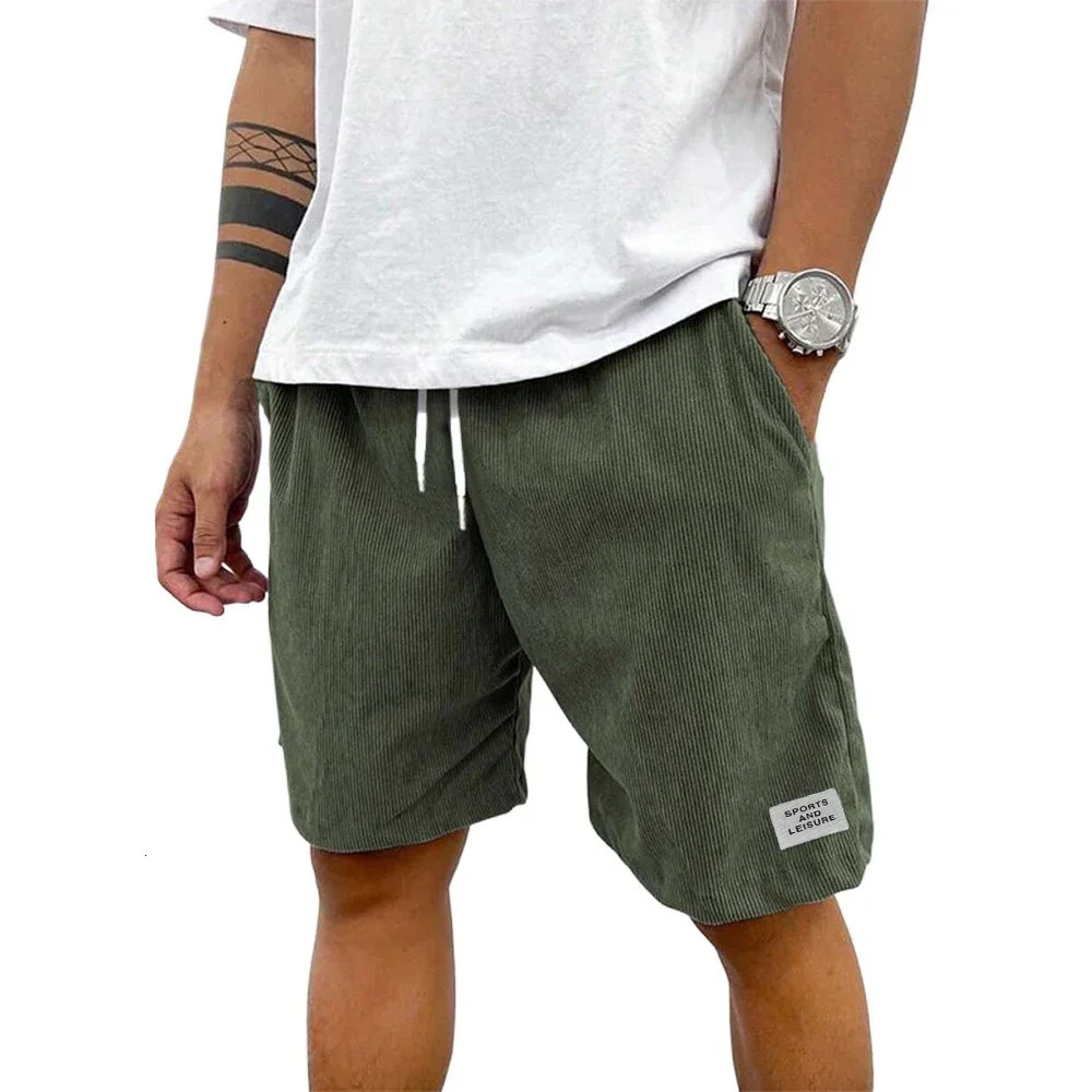 Summer Men Lightweight Corduroy Sweatpants Casual Shorts Mens Beach Shorts Basketball Short Solid Color Label Streetwear Men 250224
