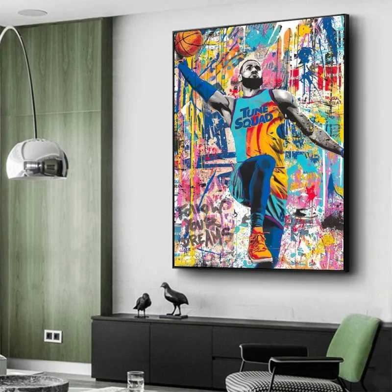 Popular murals modern home decor canvas painting and printing living room decoration street graffiti basketball celebrity wall art posters Y250224
