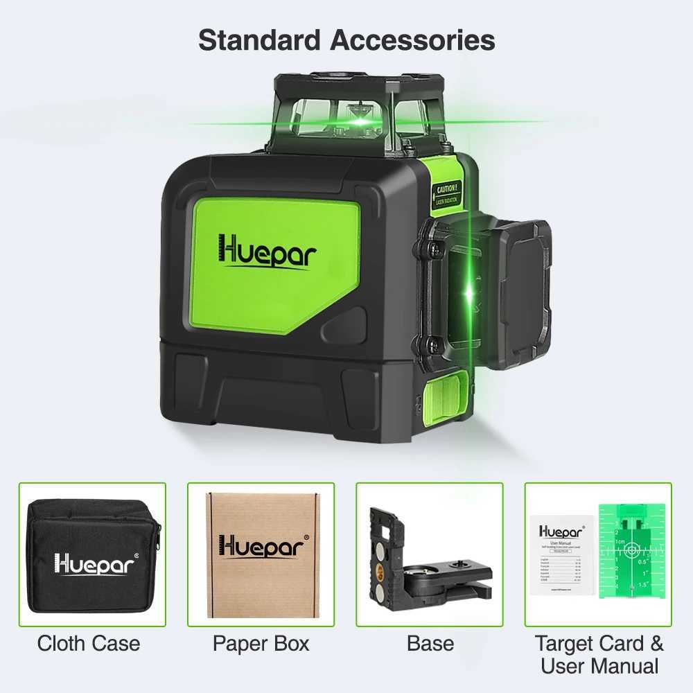 Huepar 8 Lines Laser Level 360 Cross Line Self-leveling Horizontal Vertical Line Laser Tool With Laser Receiver and Tripod X250225