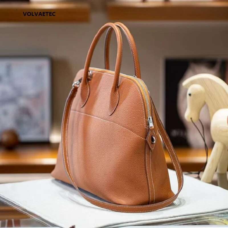 VOAETEC Half-Hand Sewn Steel Hardware Top Layer T Cowhide Bowg Large Shell Commuter Shoulder Bag Vintage Versatile