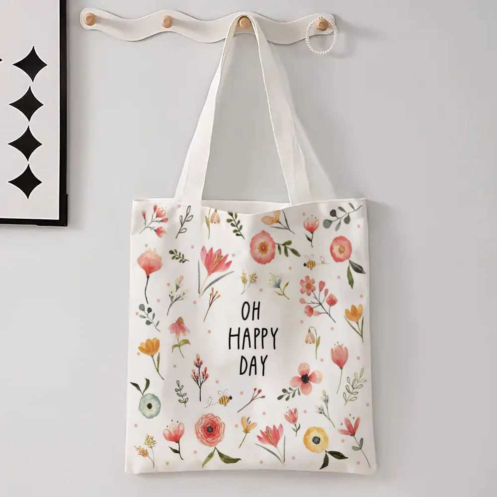 New Flower Printed Linen Bag For Women Versatile Shoulder Bag Lavender Various Small Flower Patterns Shopping Bag Z250224