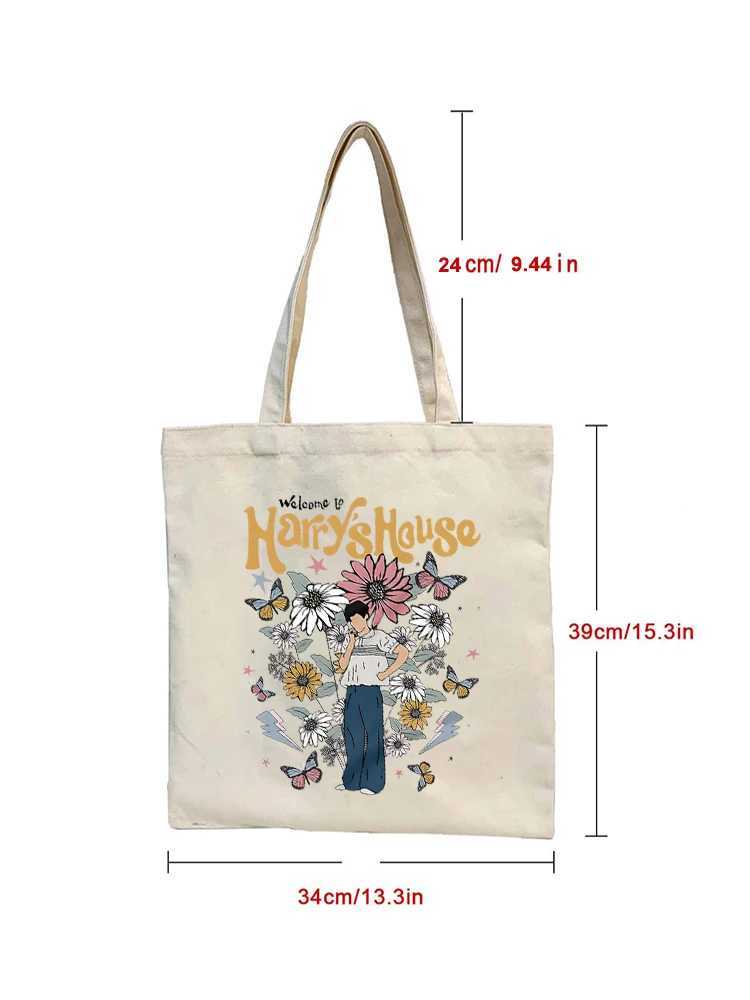 1pc Vintage Harry House Pattern Canvas Shoulder Tote Bag School Bag Handbag Shopping Gift Bag Perfect For Outdoors Travel Gift Z250224