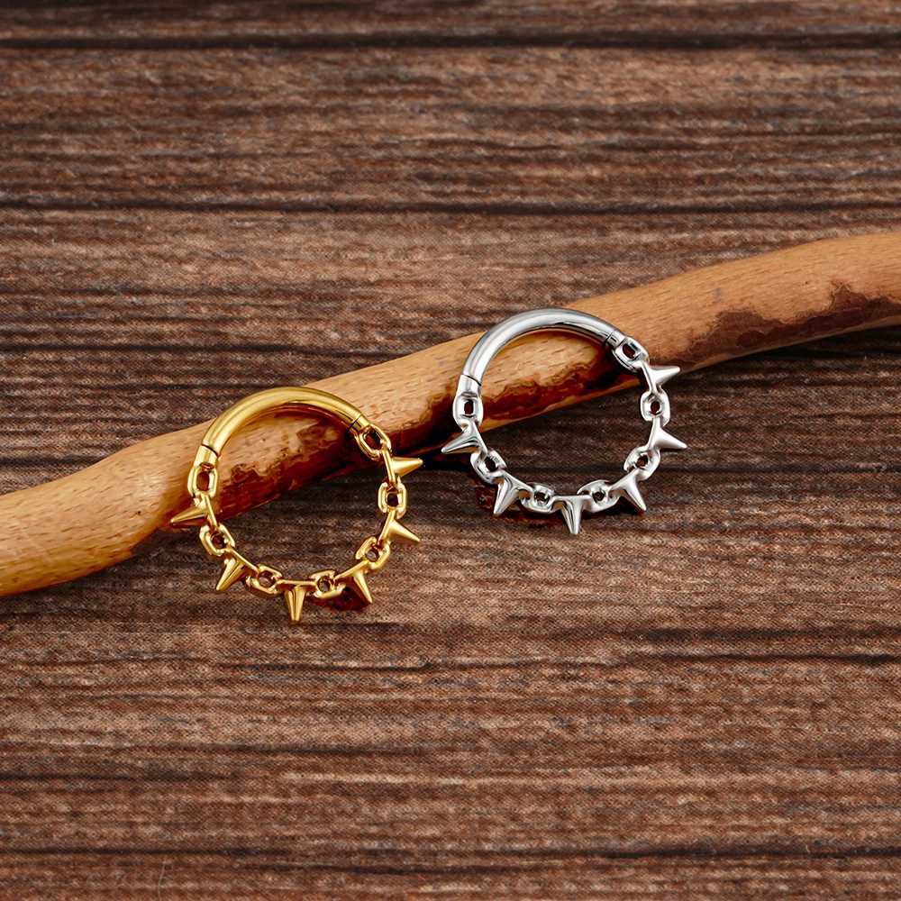 Right Grand ASTM F136 Titanium 16G Punk Chain and Spike Hinged Clicker Segment Hoop Ring Daith Earring Sept Nose PiercingXJ250224