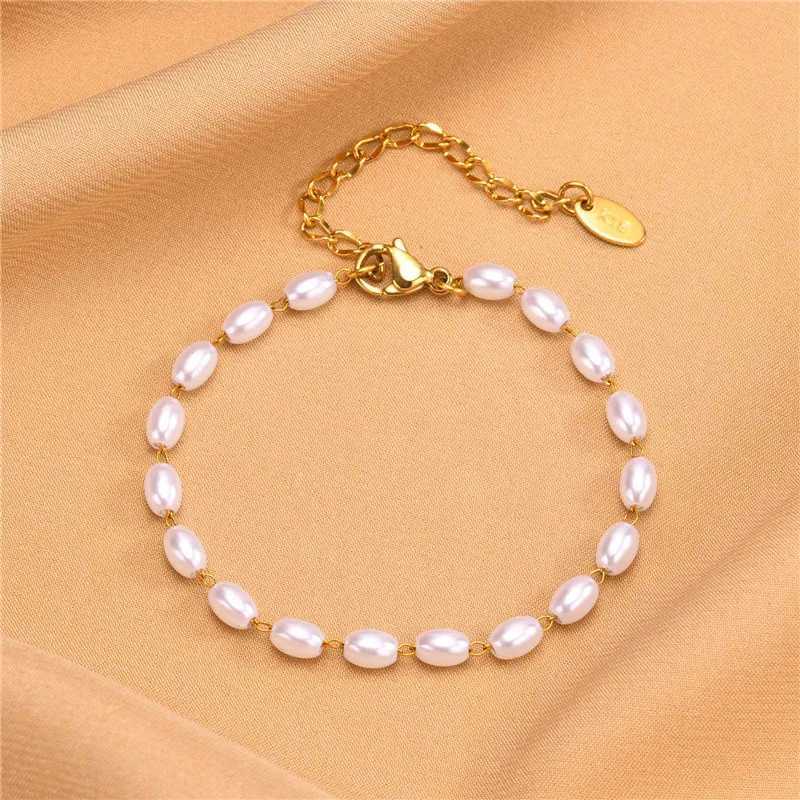 Mole New Gold Color Stainl Steel Bracelets for WomenFashion Pearl Charm Wedding Bracelets Jewelry GiftsXJ250225
