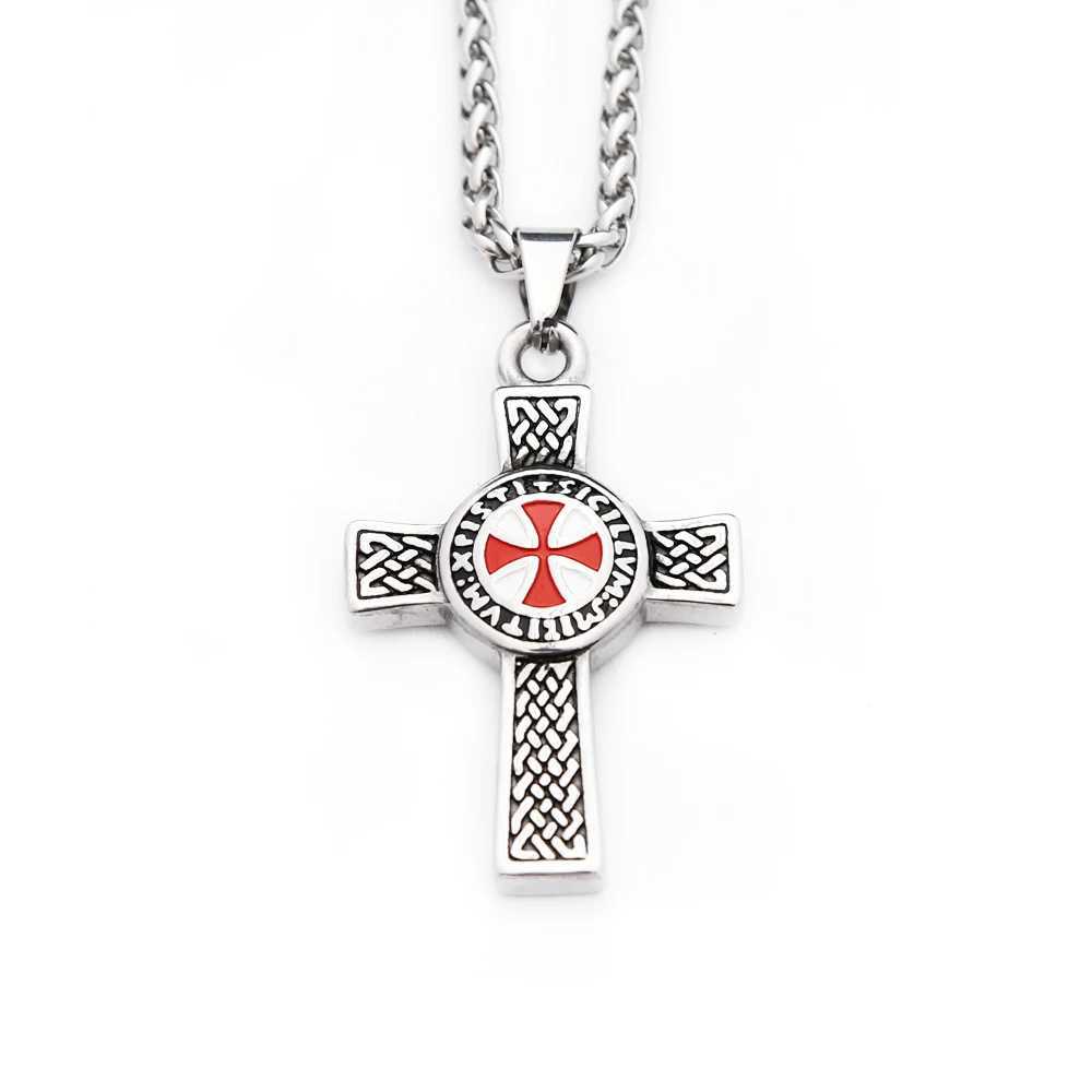 Vintage Punk 316L Stainless Steel Templar Red Knight Cross Pendant Necklace for Mens Fashion Amet Jewelry Gift Set X250224