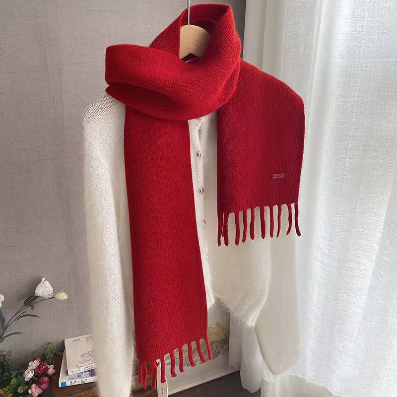 T177 wool tassel scarf simple temperament new knitted neck scarf winter literary female age reduction style
