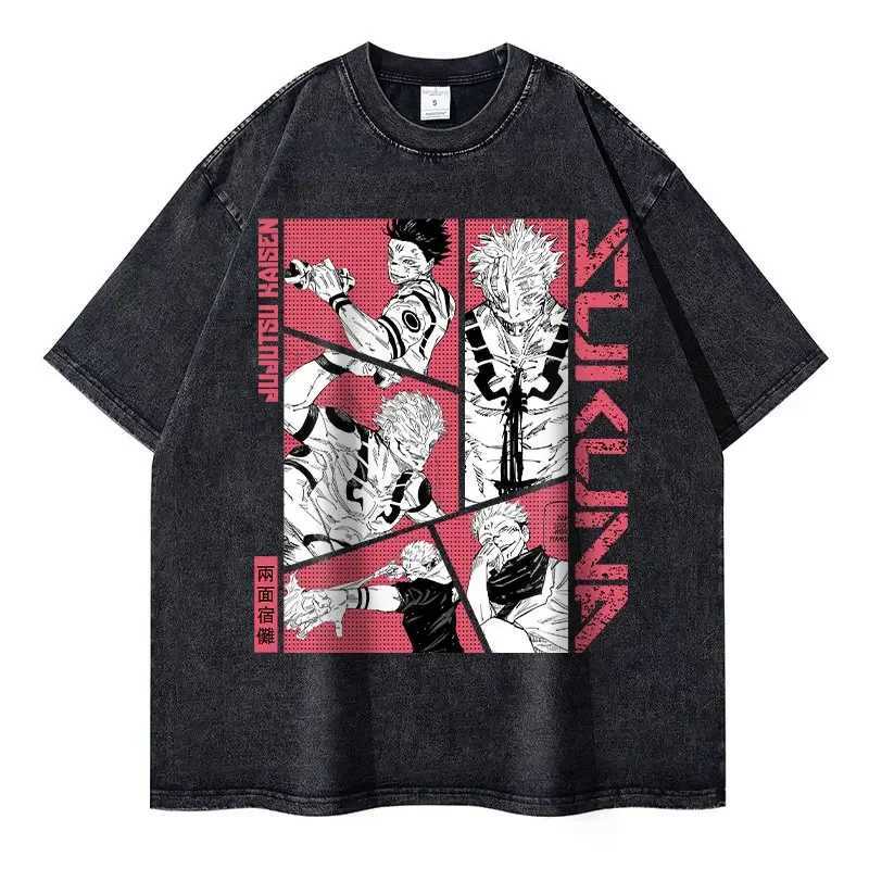Anime J-Jujutsu K-Kaisen T Shirts Vintage Washed CHOSO T-shirt Oversized Streetwear Fushiguro Toji Gojo Short Sleeve Tops Tees M250225