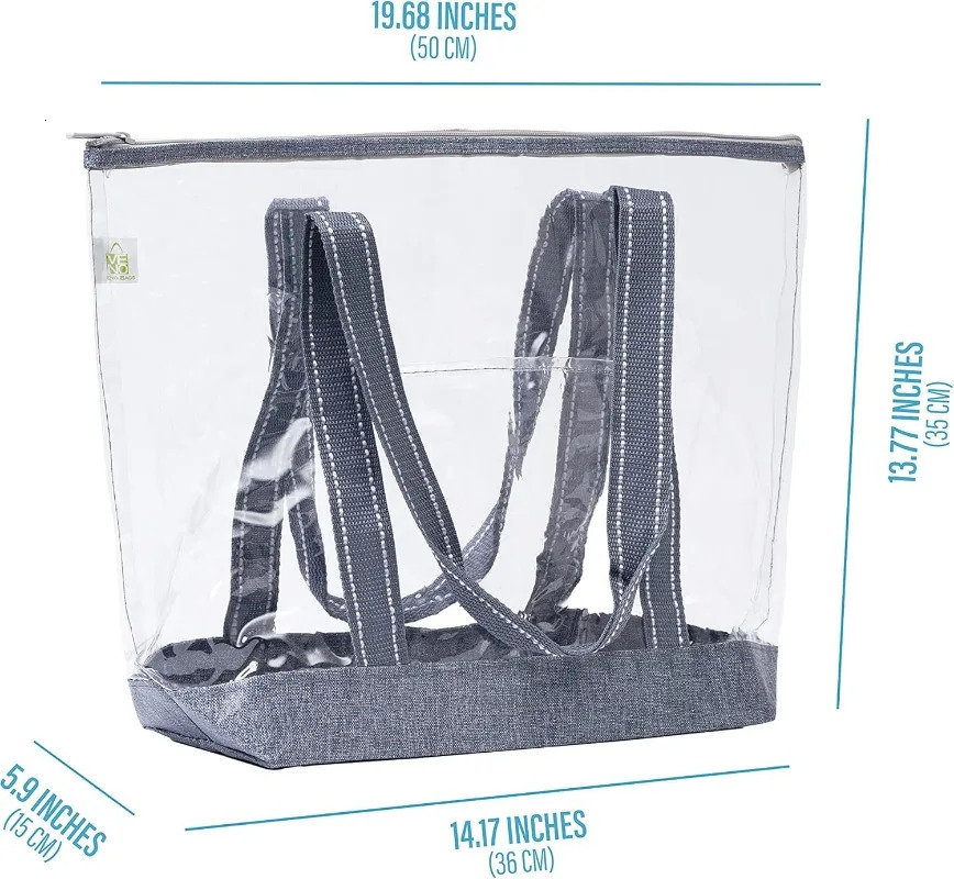 2 Packs Clear Tote Beach Bags for Woman w/Zipper Shoulder Strap Transparent Lunch Shopping Bag for Travel Stadium 250221