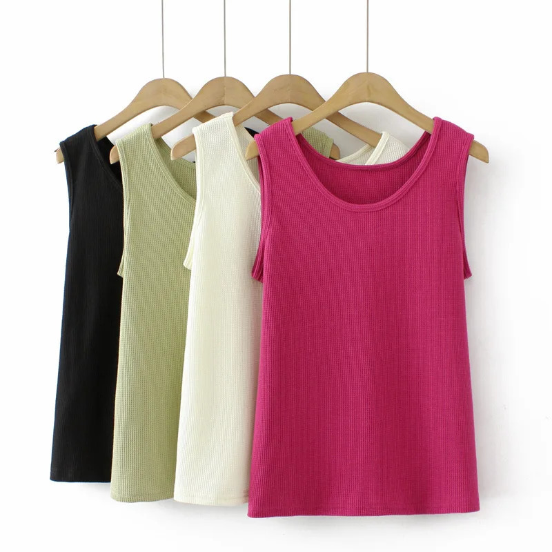 4XL Plus Size Basic Tank Top Women Spring Summer Waffle O-Neck Sleeveless Bottoming Vest Oversize Curve Clothes 250224