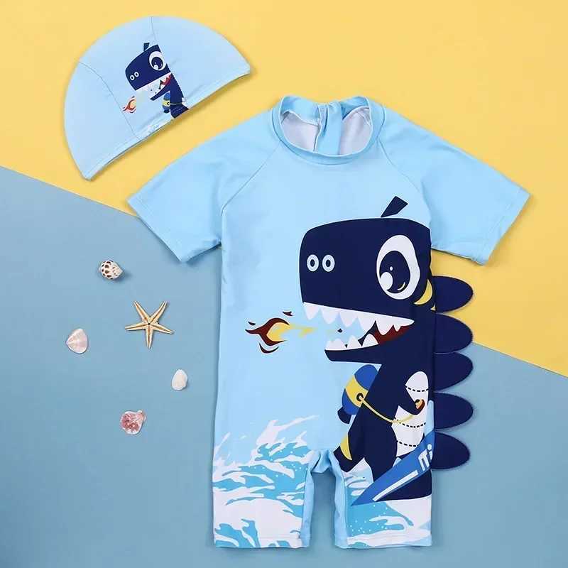 New Boys One-Piece Swimwear Cartoon Print Quick-dry Children Swimsuit Large Small Kid Beach Flat Corner Sunscreen Male Baby Suit X250224