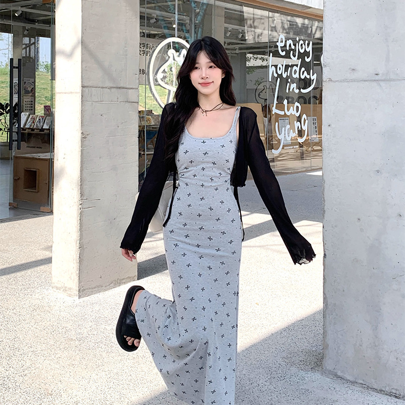 X21550 floral sling dress long dress women's clothing 2025 spring and summer super hot new style wear French hip fishtail skirt