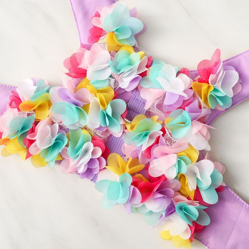 Adjustable Cat Walking Rope with Anti-Breakout I-Shaped Chest Strap - Flower Design
