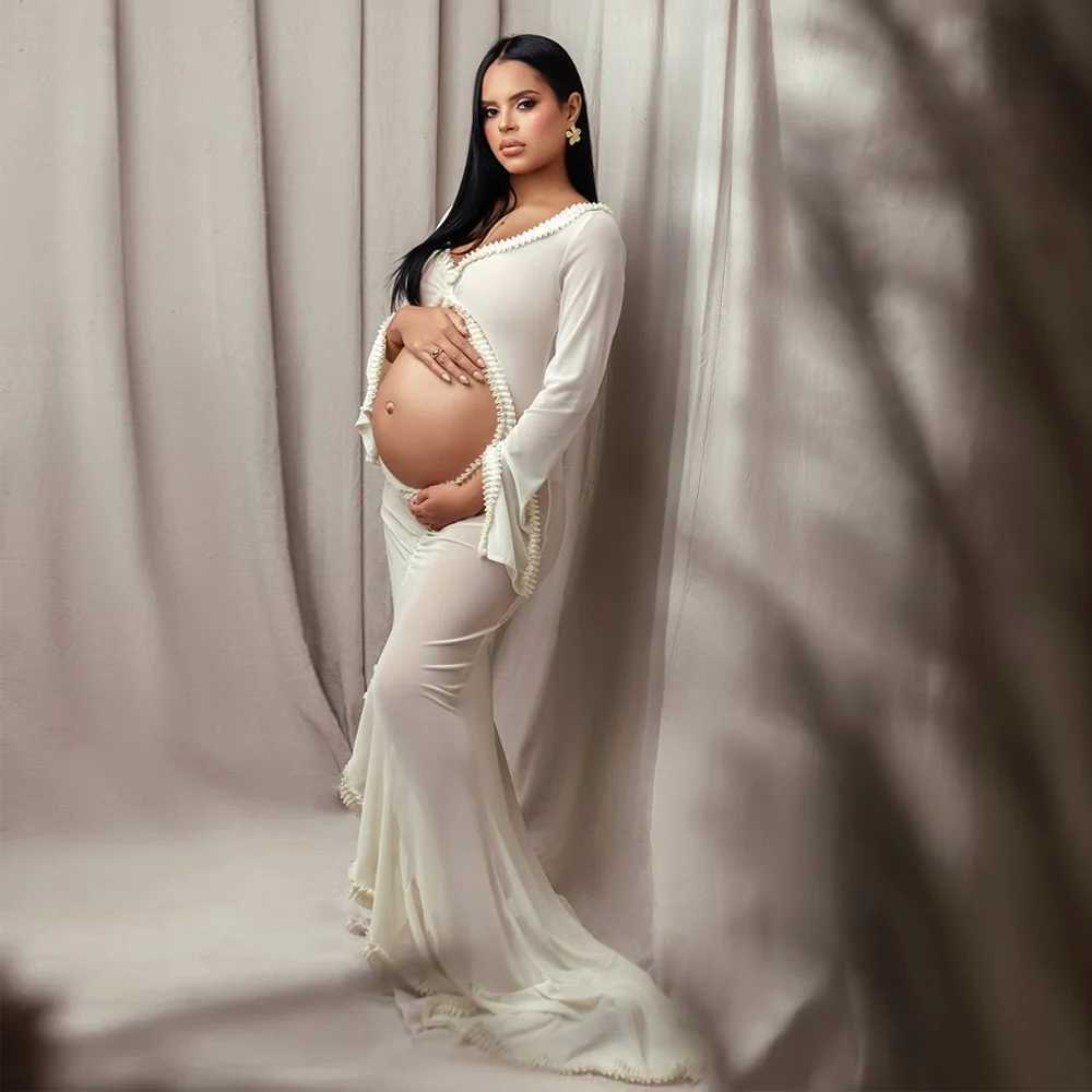 Pregnant womens photography set with long sleeves and pleated edges showcasing the abdomen baby shower dress pregnant womens clothing photography part