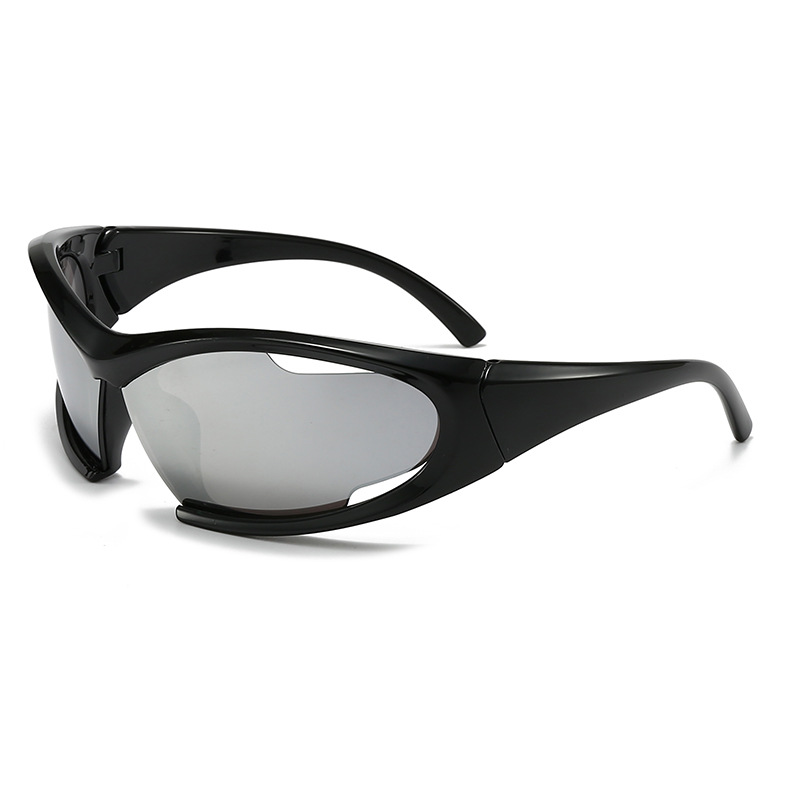 Y2K cycling glasses for men, stylish sunglasses with a futuristic look, European and American hollow decoration, trendy sun glasses.