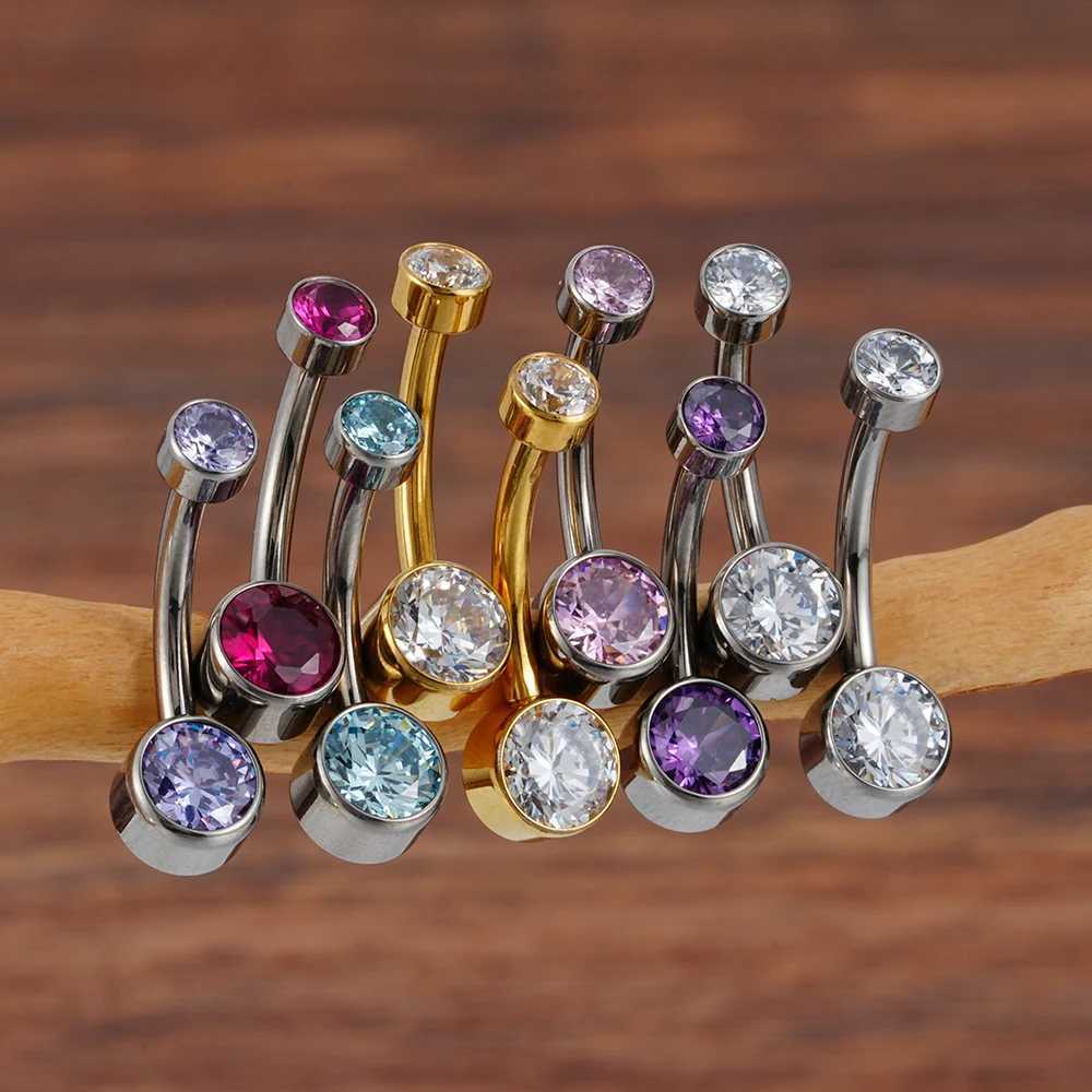 Right large ASTM F136 titanium belly button buckle ring 10mm 12mm with circular CZ internal thread NAVEL ring belly button rodXJ250224