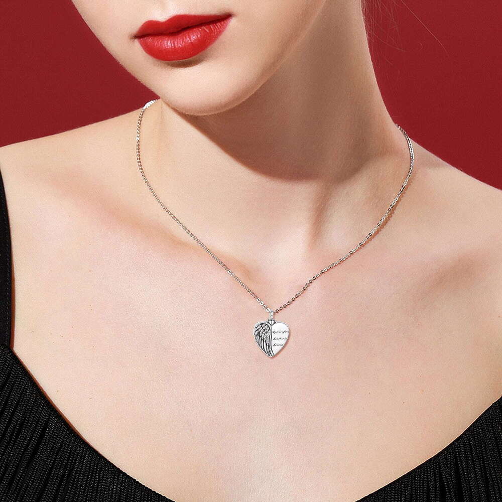 l Wing Urn Ashes Sterg Sier Heart Memorial Keepsake Pendant Necklace Cremation Jewelry Gifts for Women