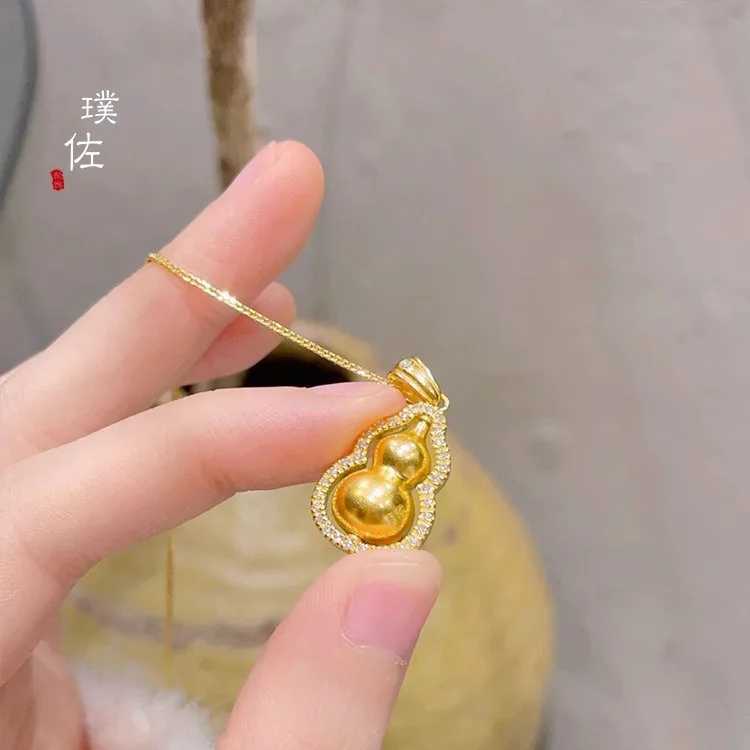 Dafu same sand gold inlaid diamond gourd pendant necklace fem niche design light luxury high sense transfer chain X250224