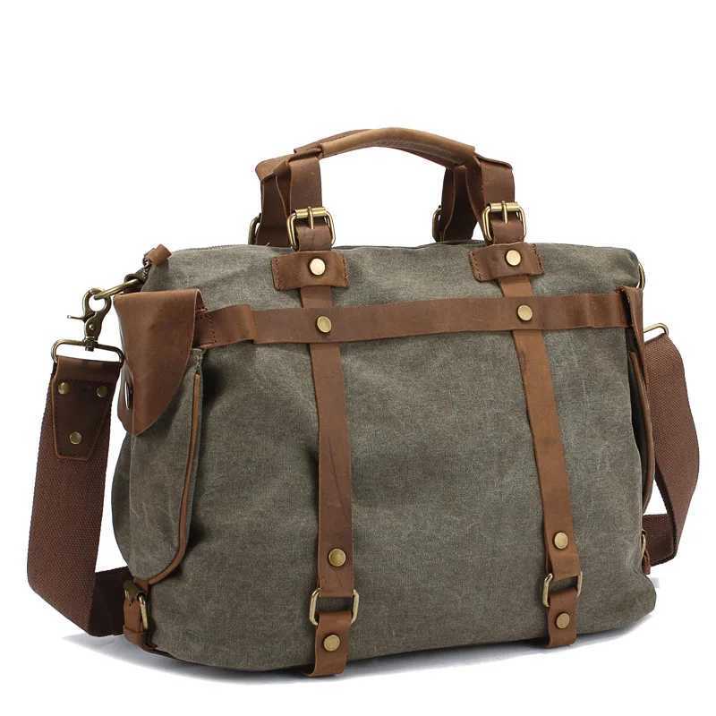 Luxury Leather Canvas Travel Handbags Mssenger Bag Men Vintage Crossbody Bag Large Capacity Male Travel Shoulder Bag Dropship Z250225