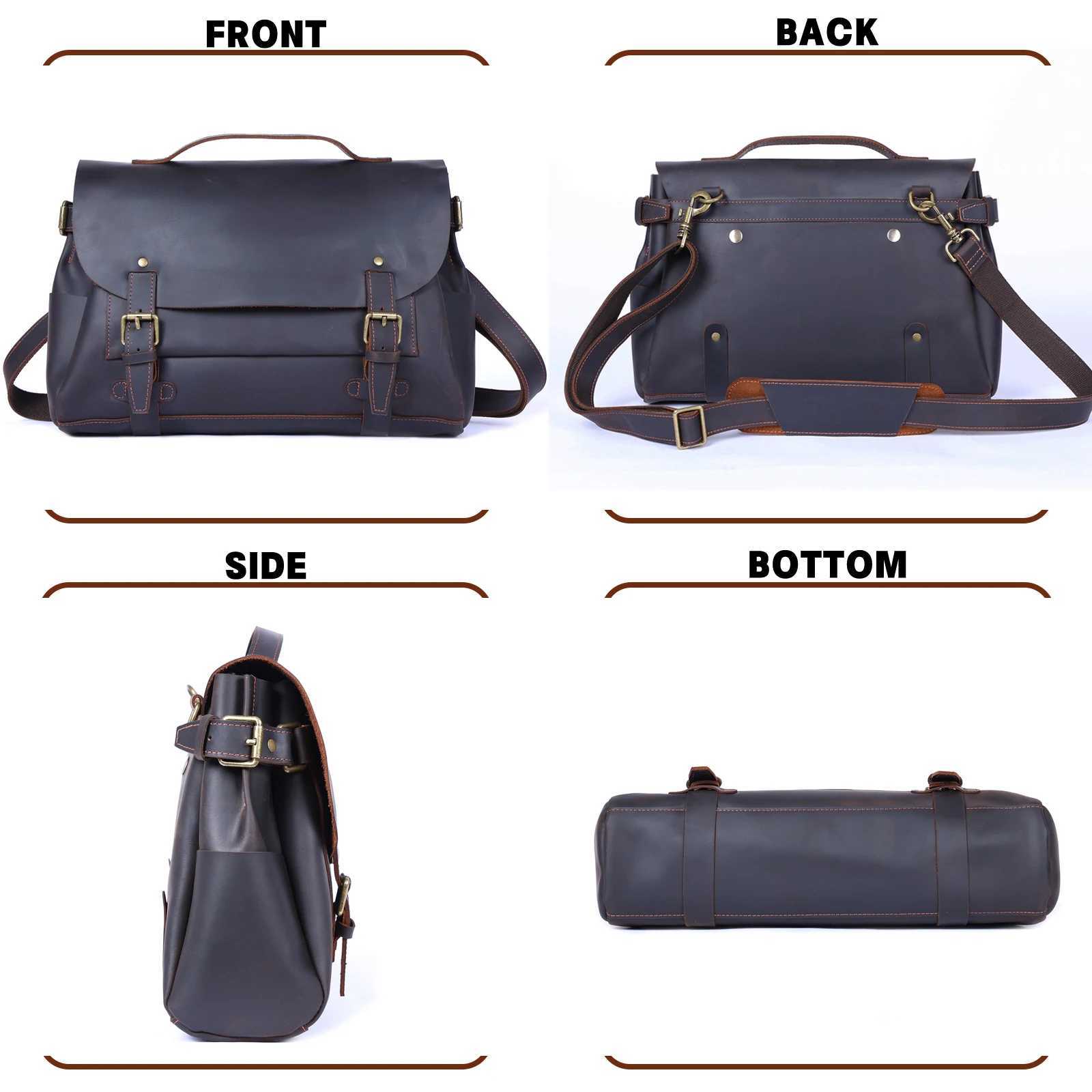 Vintage Genuine Leather Mens Messenger Bag 14 Briefcase Laptop Bags Crazy Horse Leather Handbag Satchel Cowhide Casual Z250225