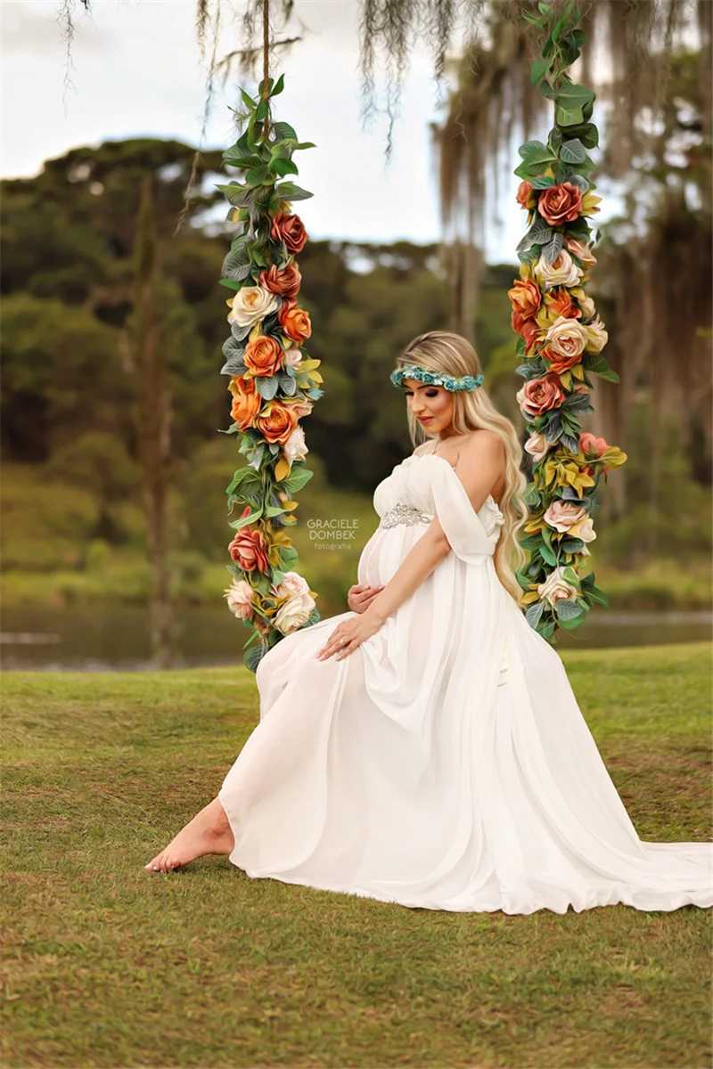 Sexy Maternity Shoot Dresses Strapless Chiffon Long Dress Pregnancy Photography Gown Pregnant Women Maxi Dress For Photo Props X250224