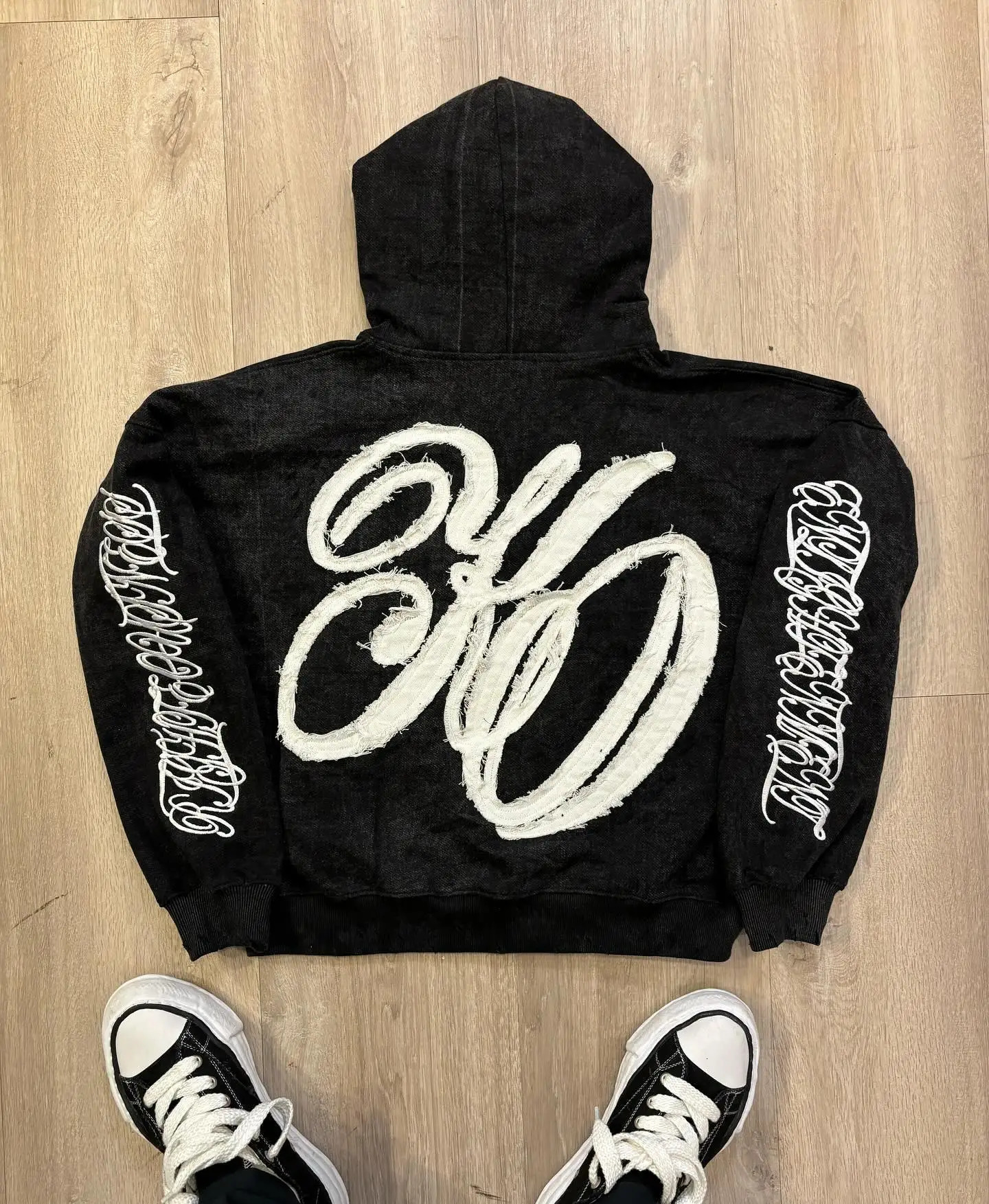 Y2k Sacred Cross Embroidery Hoodie Streetwear Men Trend Hip Hop Patchwork Zip Up Hoodies Black Sweatshirt Loose Jacket Clothing 250224