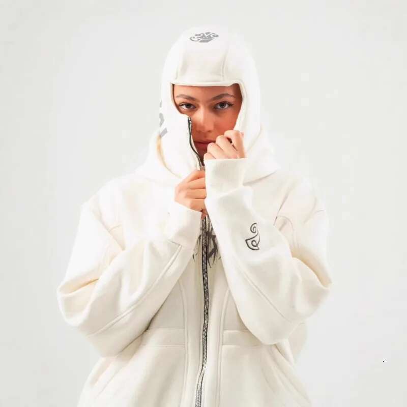 Double hood print hoodies clothing street fashion hip hop Vintage Zip up Hoodie loose casual sweatshirt men clothes tops