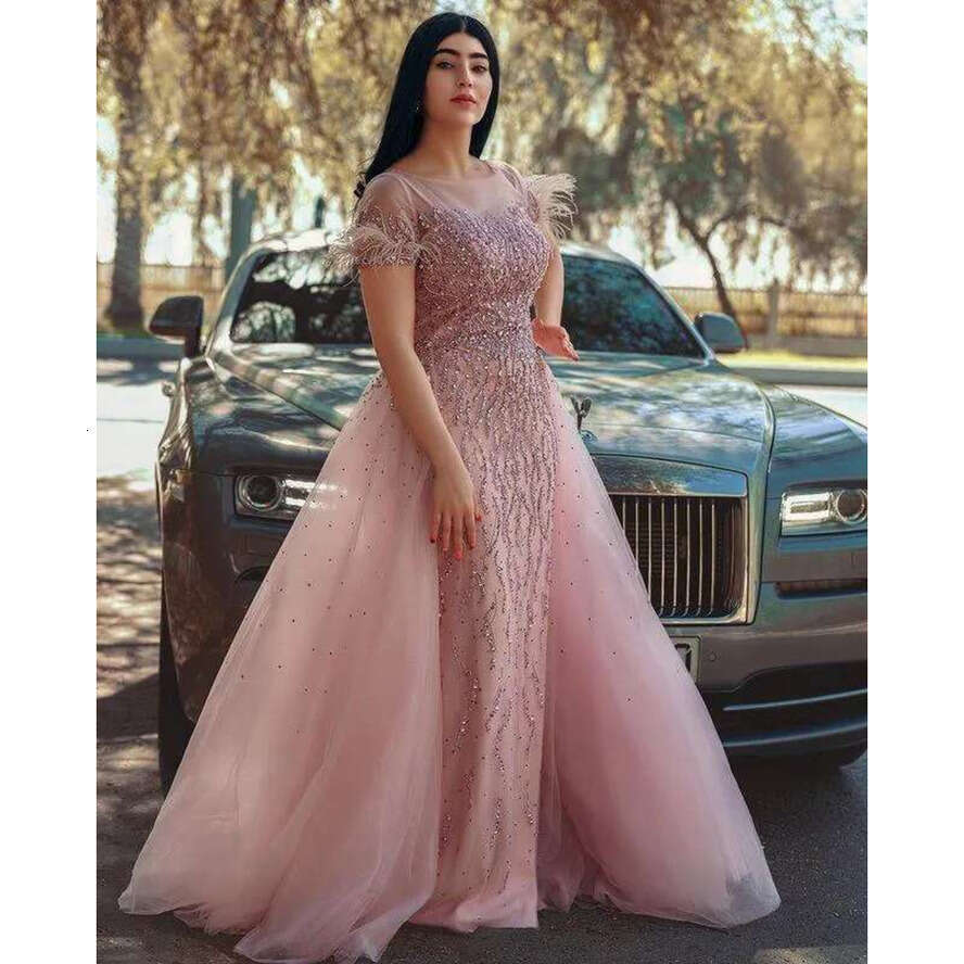 Plus Size Arabic Aso Ebi Blush Pink Urious Prom Dresses Beaded Sequins Evening Formal Party Second Reception Birthday Gowns Dress 322