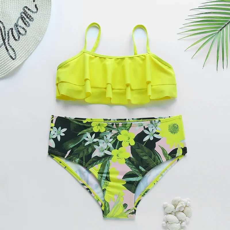 Girls Biquini swimsuit solid 2-piece swimsuit for teenagers childrens swimsuit split bikini set childrens Falbala swimsuit Tankini swimsuit X250224