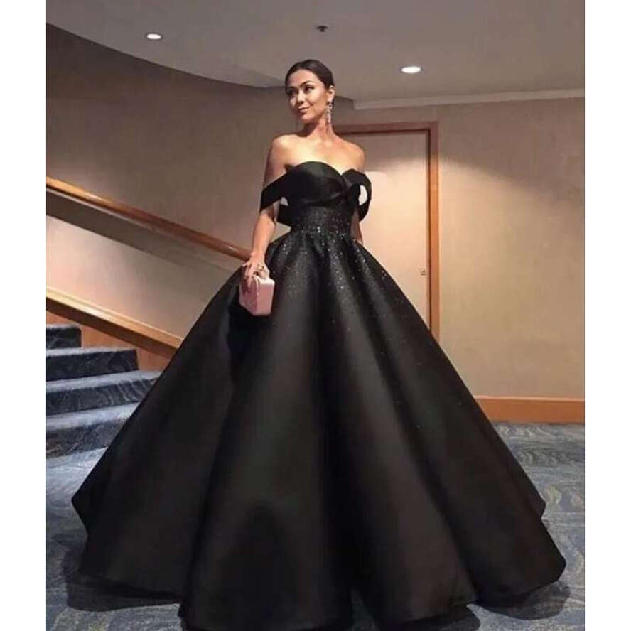 De Robe Soriee Elegant Beads Satin Sweetheart Ball Gown Evening Dress Off The Shoulder Short Sleeve High Qualtiy Prom Dresses