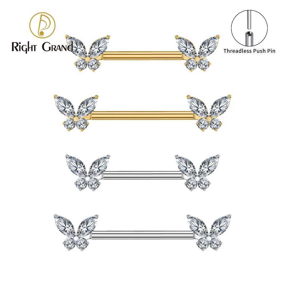 1Pc Right Grand ASTM F136 Titanium 14G Spark CZ Nipp Ring Threadss Push Pin Straight Baell Piercing JewelryXJ250224