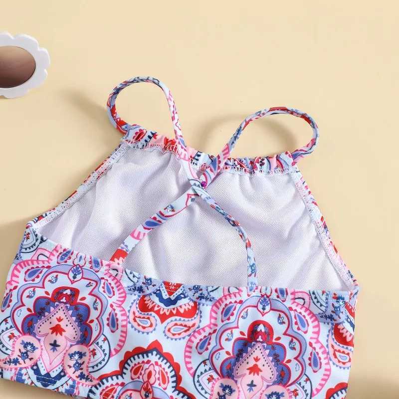 2pcs Girl Swimsuit Sling Top With Bikin Shorts Baby Toddler Kids Printed Quick Dry Swimwear Fashion Bathing Suit Surf Wear X250224