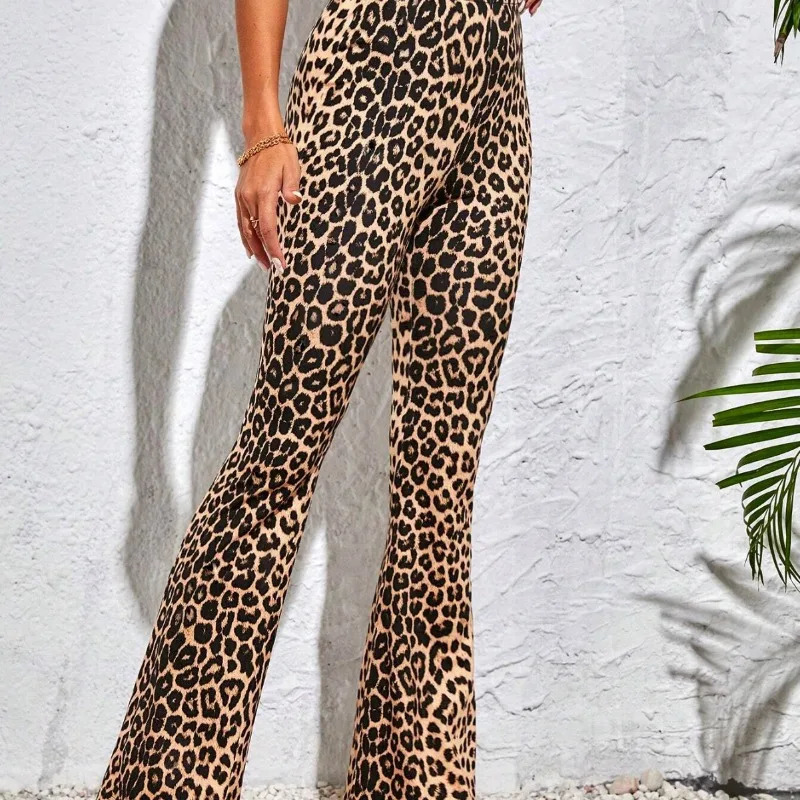 Women Leopard Print Flared Pants Sport High Waist Leggings Skinny Push Up Butt Yoga Pants Fashion Workout Casual Leggings Female 250225