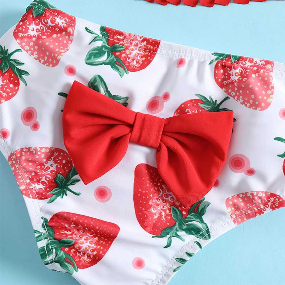 Print Summer Girls Kids Bikini Set 6Months-5Years Tassel Kids Swimwear Swimsuit Children Bandage Swimming Bathing Suit Beachwear X250224