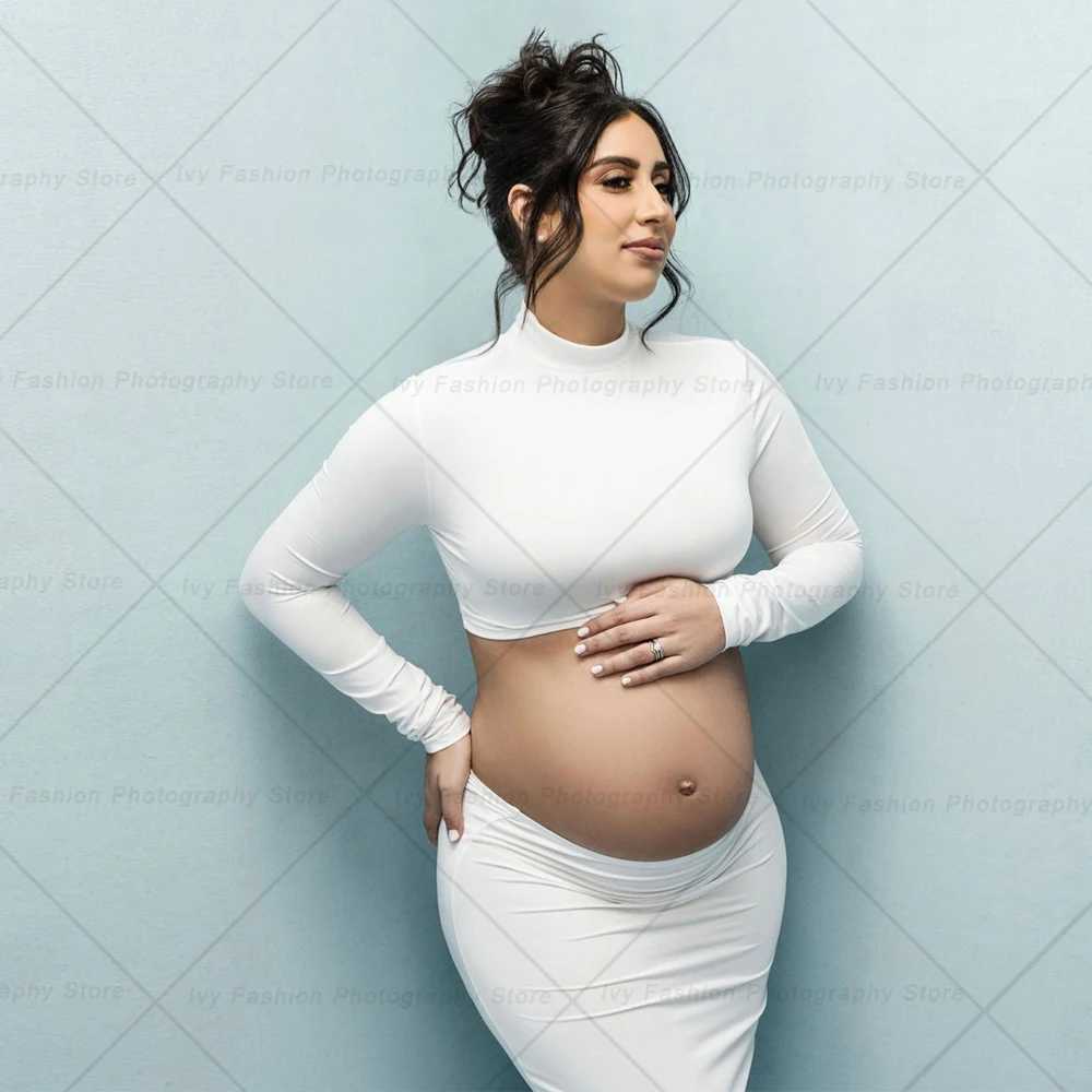 Maternity Photo Shooting Pregnancy Dress Elastic Fabric Slim Fit Exposed Belly Two Piece Set Photography Dress For Women X250224
