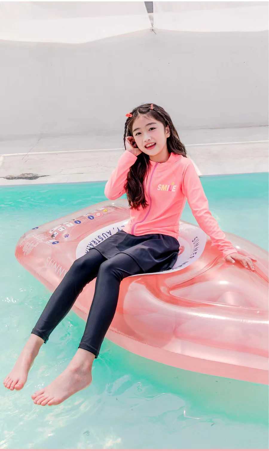 Childrens swimsuit girls split style long sleeved pants swimsuit middle-aged and older childrens girls hot spring express X250224