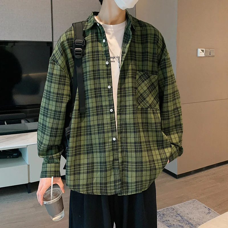 Plaid Anime Shirts for Men Blouses Mens Fashion Clothing Summer Korean Fashion Manga Festival Flannel Jacket Street Clothing 250220