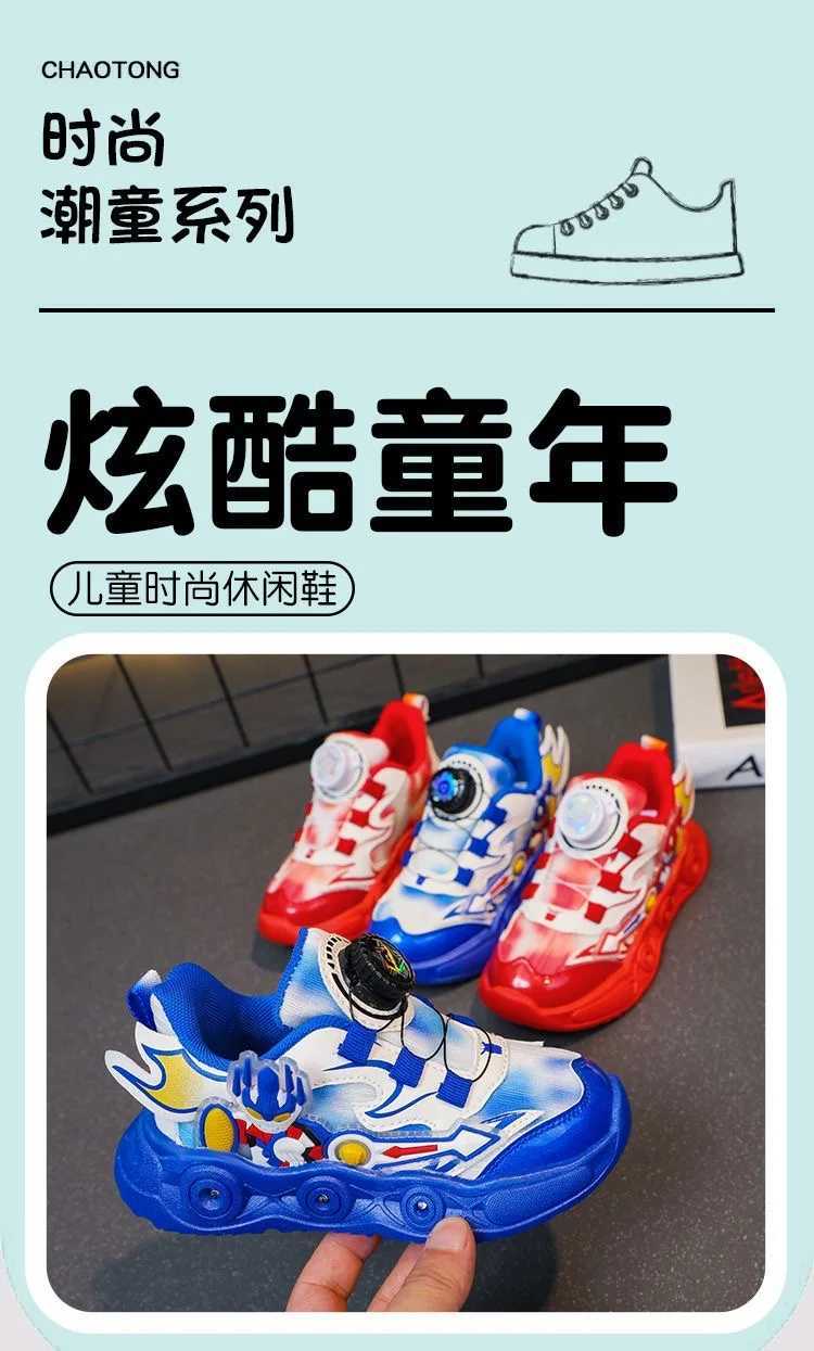 2024 Boys New Cartoon Sneakers Children Baby Spring Breathable Mesh LED Luminous Sports Shoes Kids Casual Autumn Light Up Shoes W250225