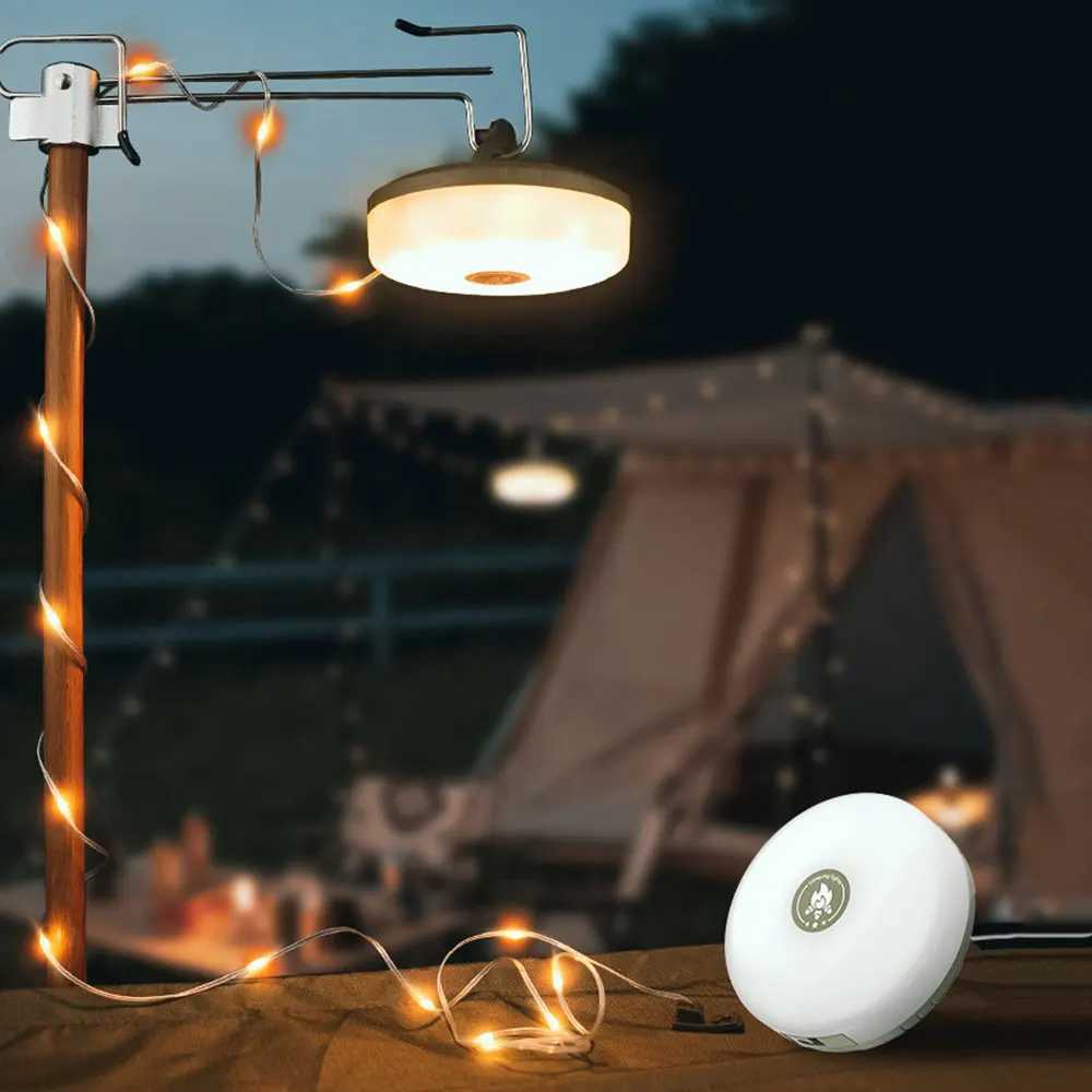 10M Camping String Lights with Lanterns 2000mAh Outdoor Camping Lights Tent Atmosphere Light Waterproof Rechargeable Flashlights Z250225