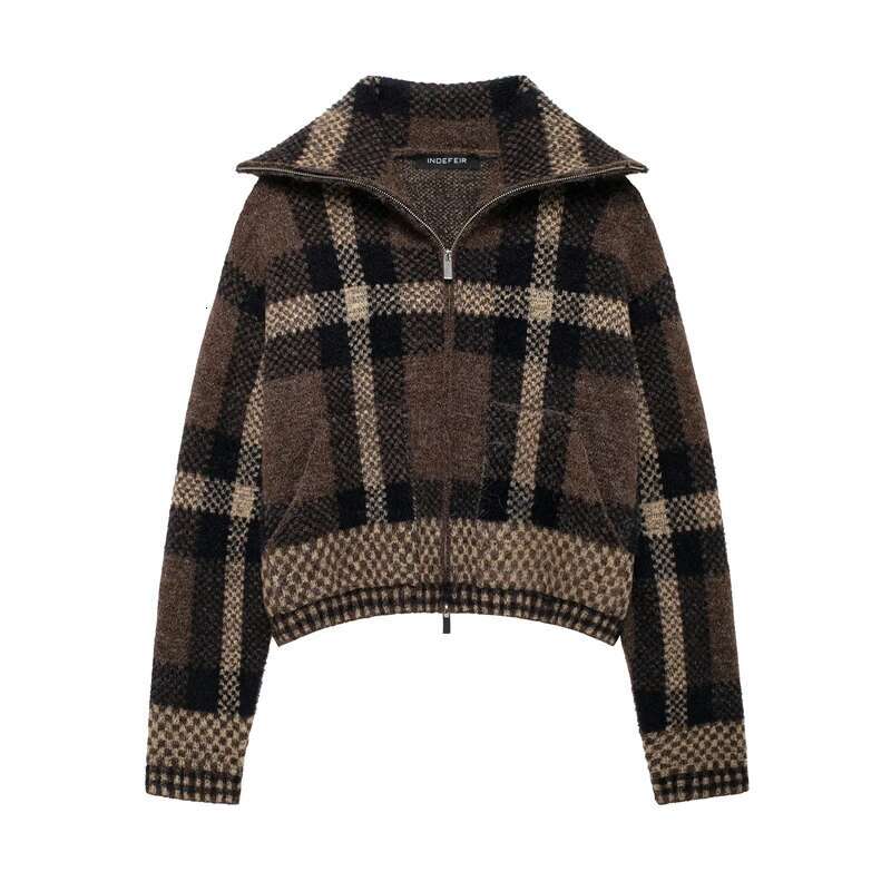 Women's Jackets Fall-Winter New Check-Knit Bomber Casual Fashion Women's Top Jacket